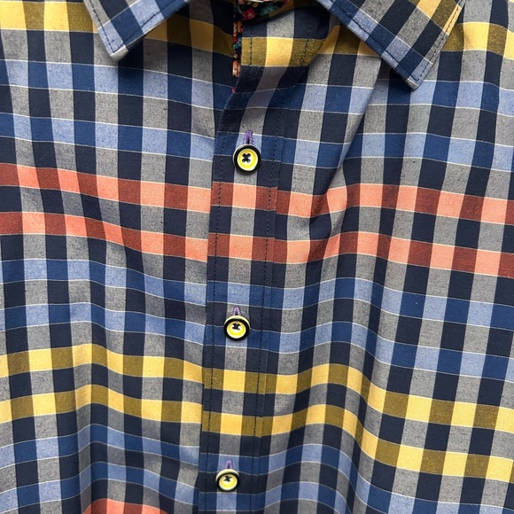 Justing tailored button down shirtt XL Plaid with floral inside cuff and collar - Picture 4 of 16